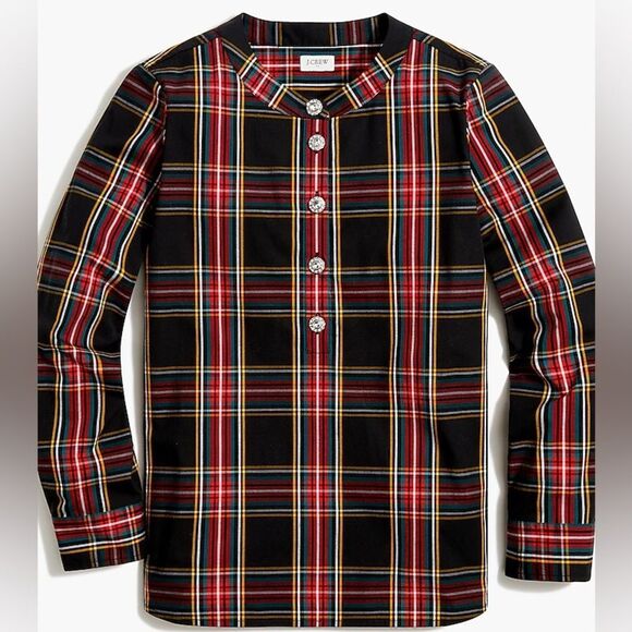 J. Crew Tartan Plaid Cotton Poplin Jewel Buttons Popover Top size S - Picture 4 of 12